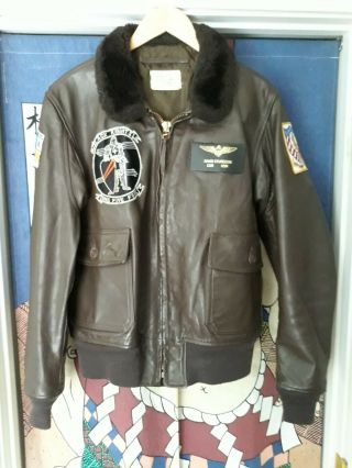 Vintage Usn Leather G - 1 Bomber Intermediate Flight Jacket - Size 46