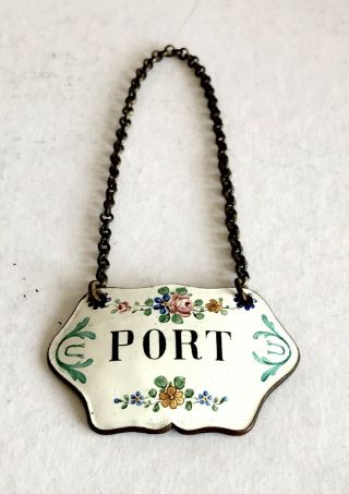 Antique Enamel Decanter Label Tag Port 18th/19th Century Hand Painted