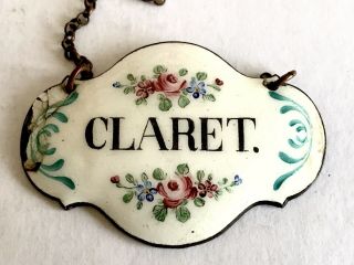 Rare Fine Antique Enamel Decanter Label Tag 18th/19th C Hand Painted Claret