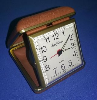 Seth Thomas Travel Alarm Wind Up Clock With Brown Folding Case