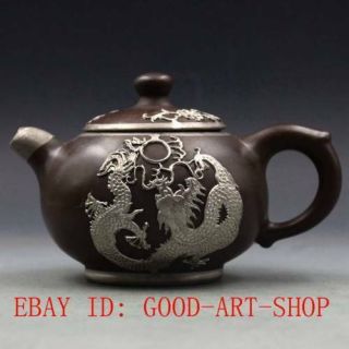 Tibet Silver Dragon Armor Yixing Zisha Hand - Carved Teapot Made By Zhou Zhichen