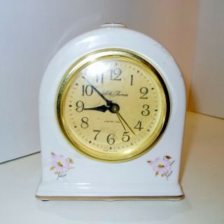 Vintage Seth Thomas Porcelain Electric Alarm Clock Floral Motif