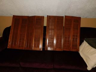 Vintage Louver Pine Wood Shutters Hinged 4 Panels 36 " X 16 " With Adjuster Strip