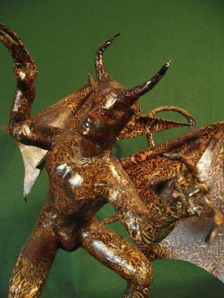 Unusual Folkart Demon Sculpture Occult Devil Satan Figure Antique Vintage Style