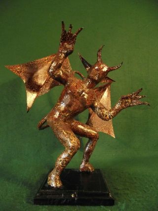 Unusual FolkArt Demon Sculpture Occult Devil Satan Figure Antique Vintage Style 3