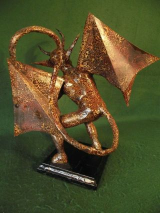 Unusual FolkArt Demon Sculpture Occult Devil Satan Figure Antique Vintage Style 5