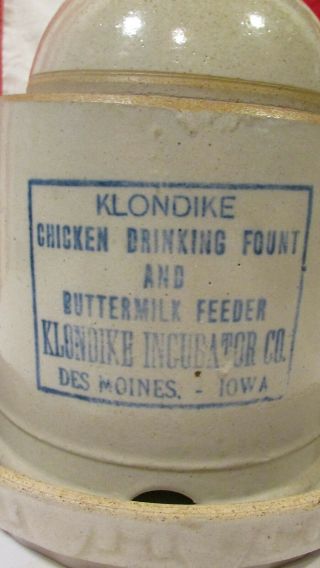 Antique Vintage Stoneware KLONDIKE Chicken Waterer Feeder Farm Advertising Crock 2