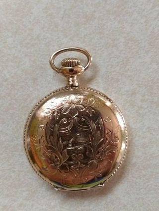 Antique Elgin 14k Gold Filled Ornate Hunting Case Pendant Pocket Watch