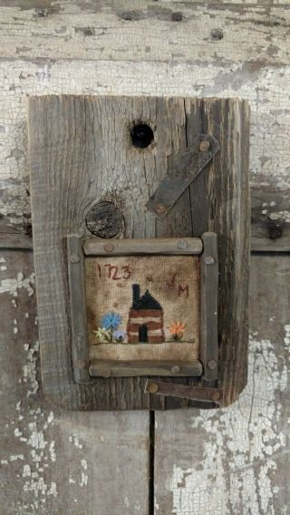 Early Inspired Primitive Handstitched Sampler Log Cabin Flowers Signed & Dated