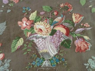 Lovely Antique Vintage French Floral Fabric Chintz Cotton Urn Birds Home Decor