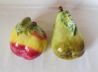 Two Vintage Italian Faience Model Fruit: Apple And Pear : C.  1970s