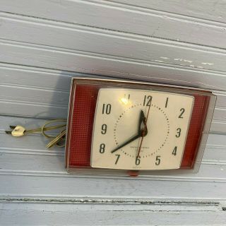 Vintage General Electric Telechron Wall Clock 2h105 Red