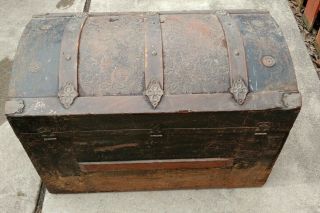 Vintage 1800 ' s Metal Inlay Camel Back Steamer Trunk - Chest (Extremely Rare) 2