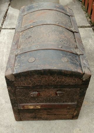 Vintage 1800 ' s Metal Inlay Camel Back Steamer Trunk - Chest (Extremely Rare) 3
