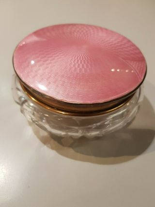 Brass & And Pink Enamel Lidded Cut Glass Bowl