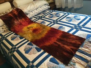 Antique Victorian Edwardian Velvet Tie Dye Fringed Table Runner Or Piano Scarf