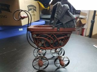 Metal & Wooden Miniature Baby Carriage/buggies Vintage Ornate Wood 12x7