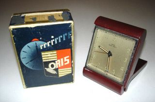1940s Swiss Made Oris Art Deco Travel Alarm Clock With Box
