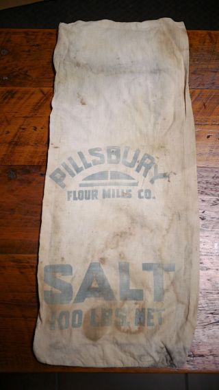 Vintage Antique 1920s Pillsbury Flour Mills Co Salt 100 Lb Fabric Feed Sack
