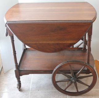 Vintage Teacart - Wood - Drop Leaf Top With Pullout Drawer.