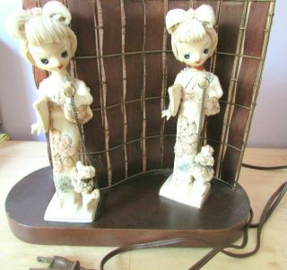 Wild 1950 ' s TV Lamp Geisha Girls with Poodles,  Fiberglass Shade - Great 2