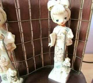 Wild 1950 ' s TV Lamp Geisha Girls with Poodles,  Fiberglass Shade - Great 3