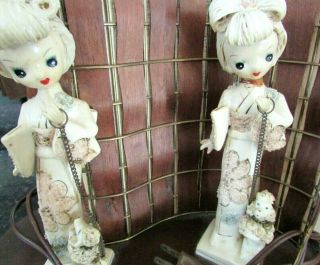 Wild 1950 ' s TV Lamp Geisha Girls with Poodles,  Fiberglass Shade - Great 8