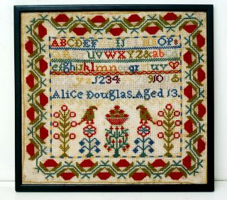 ANTIQUE SCOTTISH EMBROIDERY SAMPLER ALICE DOUGLAS AGED 13 (ONE OF SISTERS PAIR) 2