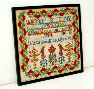 ANTIQUE SCOTTISH EMBROIDERY SAMPLER ALICE DOUGLAS AGED 13 (ONE OF SISTERS PAIR) 4