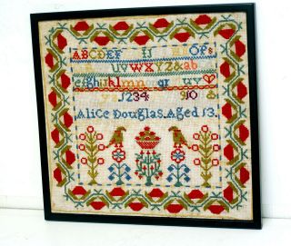 ANTIQUE SCOTTISH EMBROIDERY SAMPLER ALICE DOUGLAS AGED 13 (ONE OF SISTERS PAIR) 5