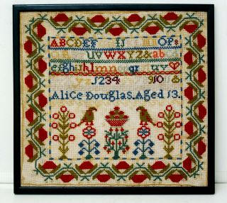ANTIQUE SCOTTISH EMBROIDERY SAMPLER ALICE DOUGLAS AGED 13 (ONE OF SISTERS PAIR) 7
