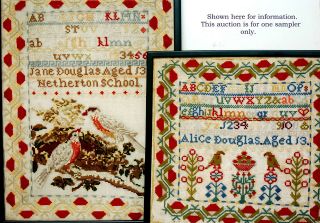 ANTIQUE SCOTTISH EMBROIDERY SAMPLER ALICE DOUGLAS AGED 13 (ONE OF SISTERS PAIR) 8