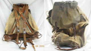 Vintage Large Canvas Backpack Rucksack W/leather Straps Aluminum Frame Very Rare