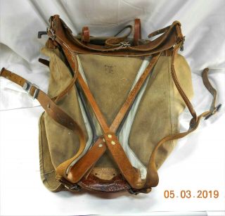 vintage large canvas backpack rucksack w/leather straps aluminum frame very rare 4