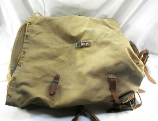 vintage large canvas backpack rucksack w/leather straps aluminum frame very rare 6