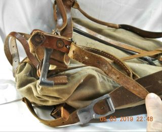 vintage large canvas backpack rucksack w/leather straps aluminum frame very rare 8
