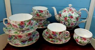 Vintage Rare Royal Albert " Summer Glory " Floral English Bone China Tea Set