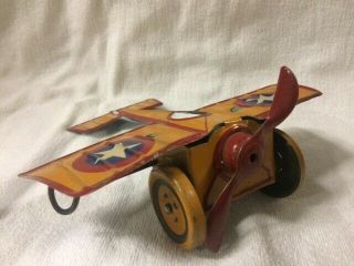 1920s J Chein Co Tin Sheet Metal Wind - Up Army Fighter Plane