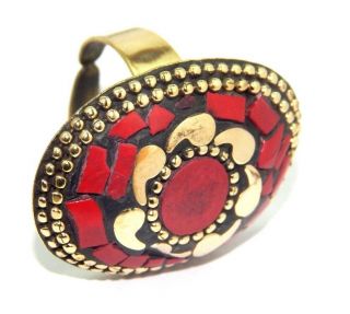 Awesome Tibetan Adjustable Handmade Coral Ring Party Ware Dd121