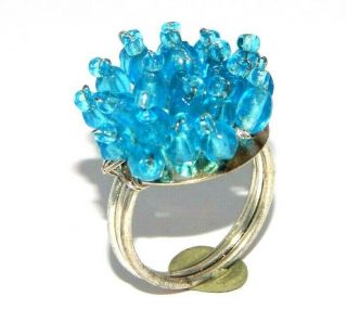 Rare Sky Blue Colour Filled Glass Silver Jewelry Ring Size 9 R94