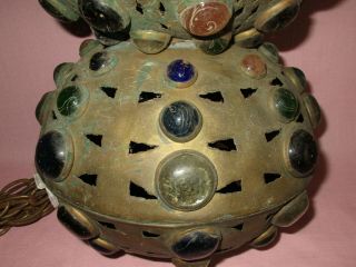 Antique Moroccan Style Brass Glass Jeweled Hanging Fairy Ball Lamp Chandelier 7