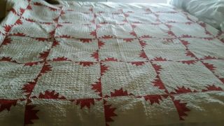 Antique Hand Sewn Quilt 62 " X 75 " Red & White