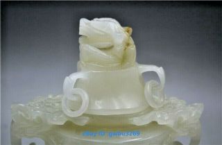 EXQUISITE CHINESE HAND CARVED 100 NATURAL JADE DRAGON INCENSE BURNER 2