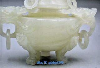 EXQUISITE CHINESE HAND CARVED 100 NATURAL JADE DRAGON INCENSE BURNER 3