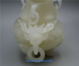 EXQUISITE CHINESE HAND CARVED 100 NATURAL JADE DRAGON INCENSE BURNER 4