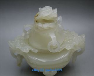 EXQUISITE CHINESE HAND CARVED 100 NATURAL JADE DRAGON INCENSE BURNER 5