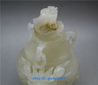EXQUISITE CHINESE HAND CARVED 100 NATURAL JADE DRAGON INCENSE BURNER 6