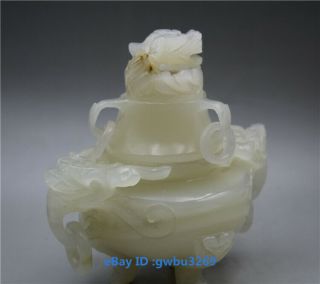 EXQUISITE CHINESE HAND CARVED 100 NATURAL JADE DRAGON INCENSE BURNER 7