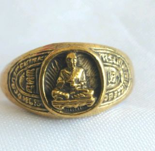 Ring Brass Lp.  Toh Wat Rakang Buddha Talisman Yant Thai Amulet Size 59 Mm.  Us 8.  75