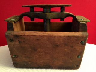 Antique Primitive Wood Rectangular Butter Mold Box Press W/ 3 Leaf Clover